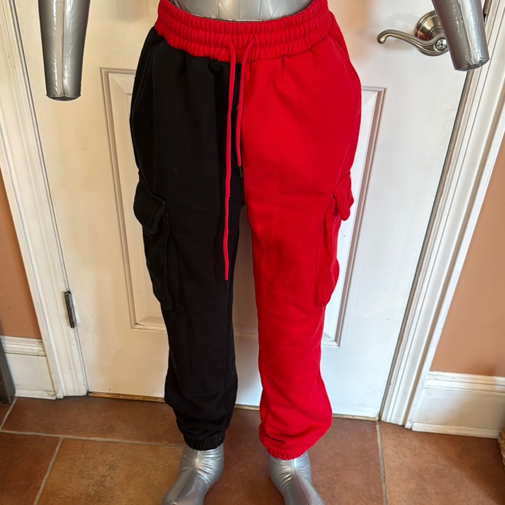American Bazi Colorblock Red Black Joggers Size Small Game Day sweatpants